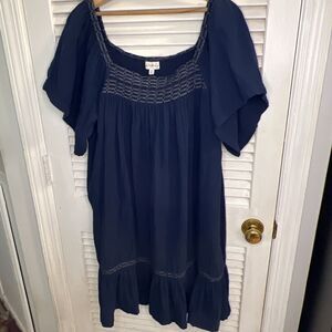 Wonderly Dress Womens 2X Blue Shift Short Sleeve Scoop Neck Solid Cotton, Summer